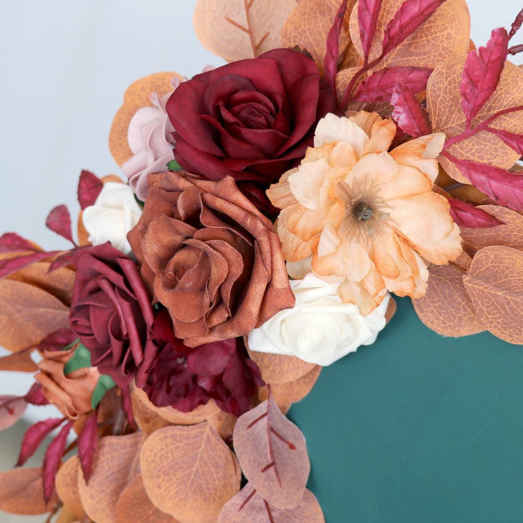 Simulated Autumn Rose Eucalyptus Leaf Silk Flower Wedding Welcome Sign Flower Art Guide Sign Prop